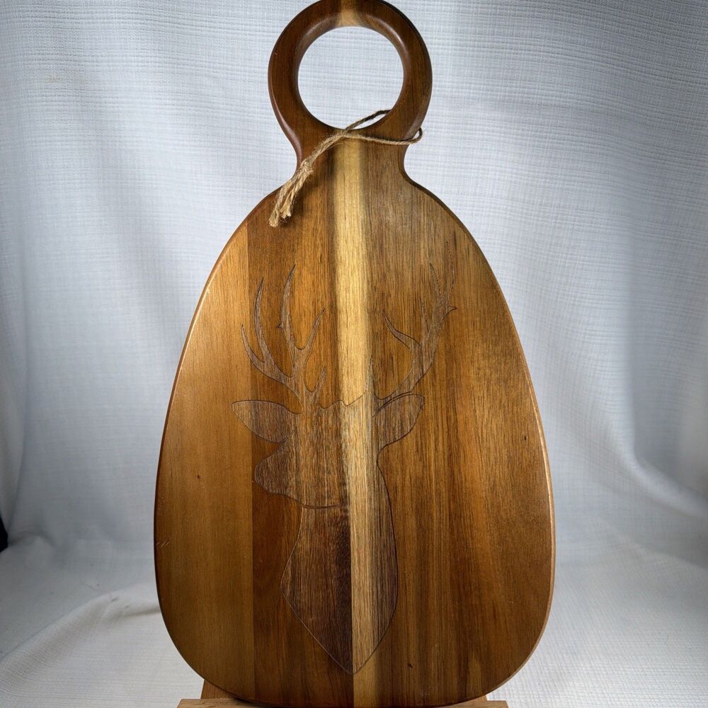 Natural Elements Acacia Wood Deer Stag Cutting Board Charcuterie Platter 9x15